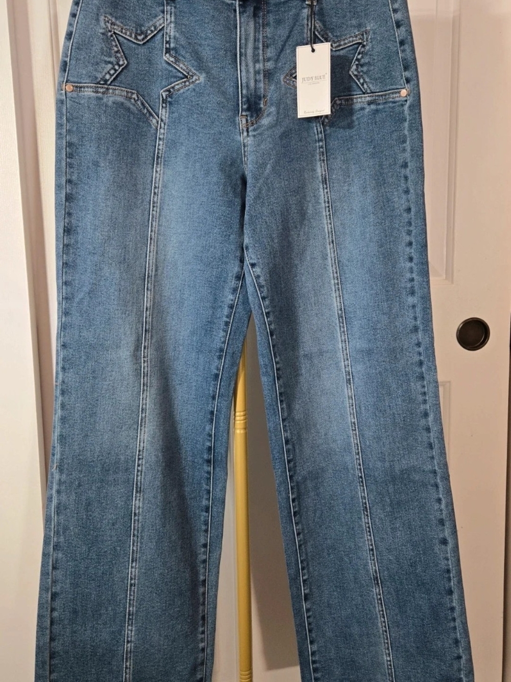 Judy Blue Medium Blue Star-Accent Wide Leg Jeans